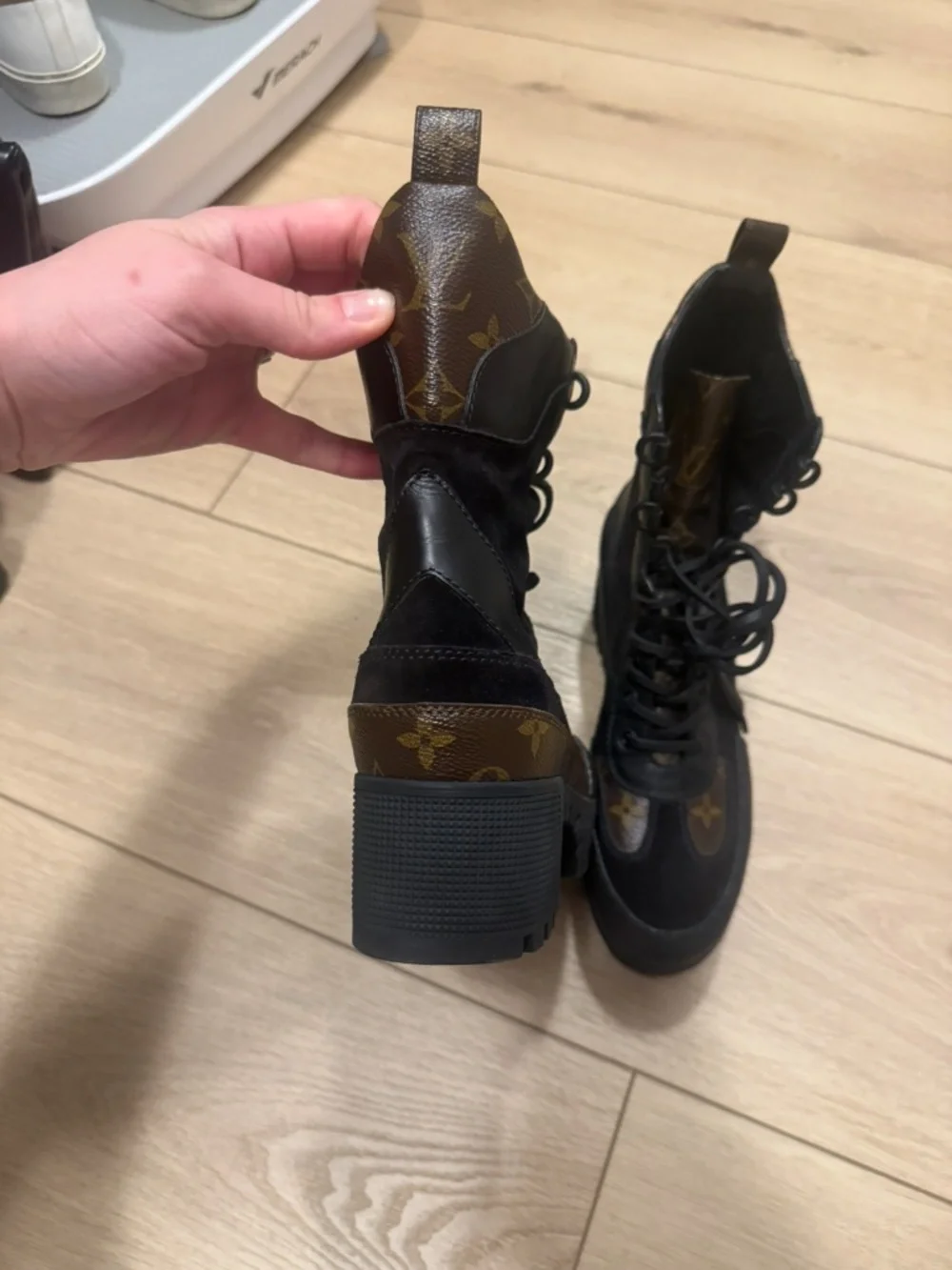 LV Monogram Suede Combat Boots - Picture 5 of 8